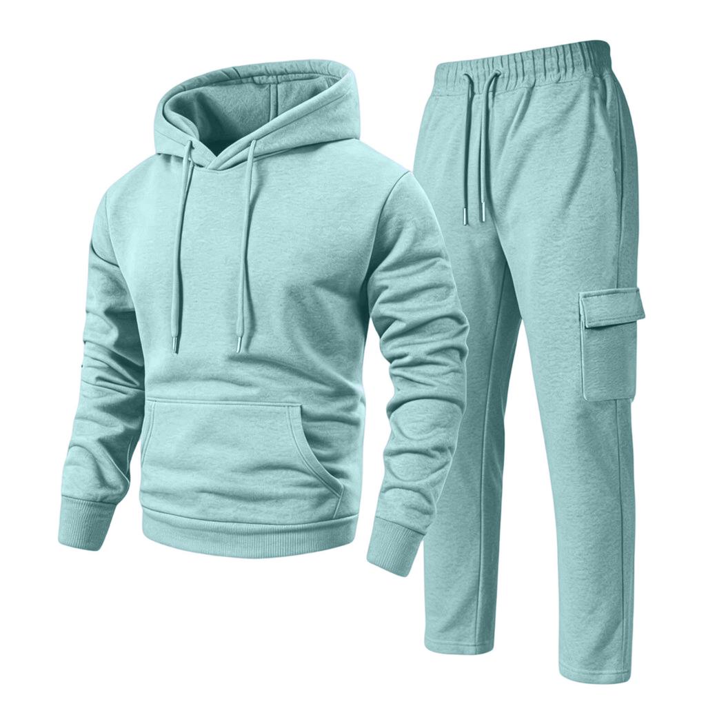 Men's Casual Hooded Zip-Up Jacket and Multi-Pocket Cargo Jogger Pants 2-Piece Set for Outdoor Sports