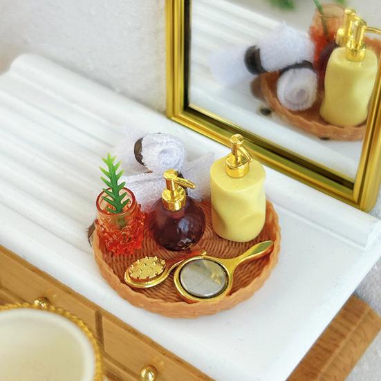 1 Set Miniature Bathroom Supplies, 1:12 Scale Mini Bathroom Accessories, Realistic Shampoo Bottles Towels Combs Mirrors for Doll Mansion Bathroom Sink
