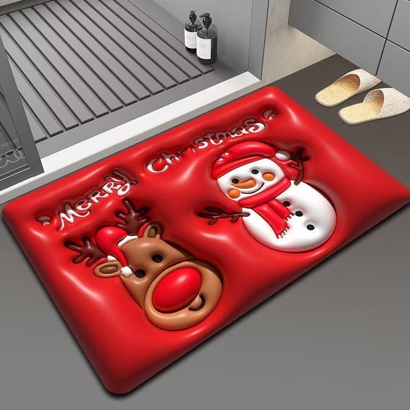 

3D Рождественский напольный коврик для входной двери, декоративный ковер с Санта-Клаусом, праздничная атмосфера, абсорбент для ванной комнаты, быстросохнущий нескользящий коврик 40*60cm