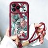 Flowers Leaves Print Lanyard Case For iPhone 18 Pro Max Shockproof Bumper Soft Silicone Cover For iPhone 17 16 15 14 13 Pro Max 17E