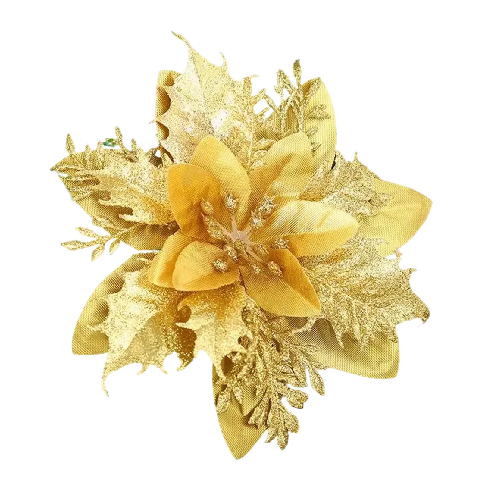 

Блестящая пуансеттия 5,5 дюйма искусственный цветок рождественский зажим стебель рождественские украшения для свадебной вечеринки украшение для венка One Size