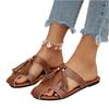 Women's Summer Tassel Slide Sandals Flat Soft Leather Open Toe Casual Slip On Sandals for Outdoor and Indoor Use