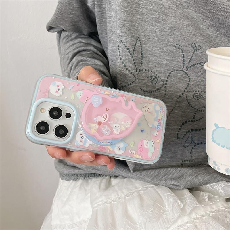 

Cute Dolphin Shaking Bracket Magnetic Phone Case For iPhone 16 Pro 15 14 13 Pro Max Cover with Stand Holder Cases for Magsafe iPhone 15