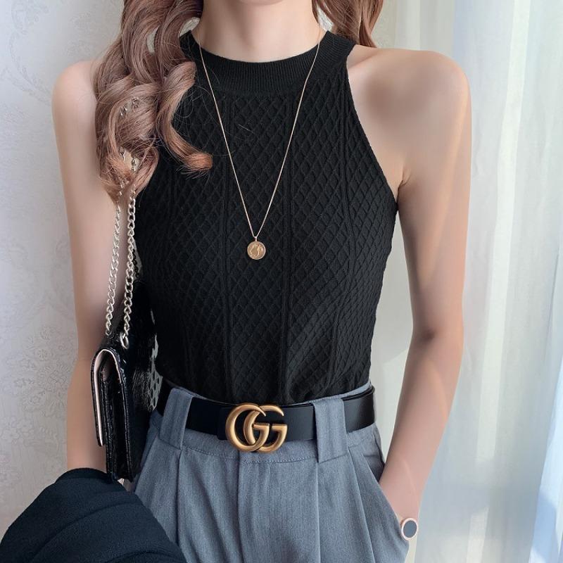 

Осенне-зимняя мода с халтер-воротом, трикотажная женская безрукавка, утягивающая базовая рубашка из пряжи Core, не наносящая вреда коже One size