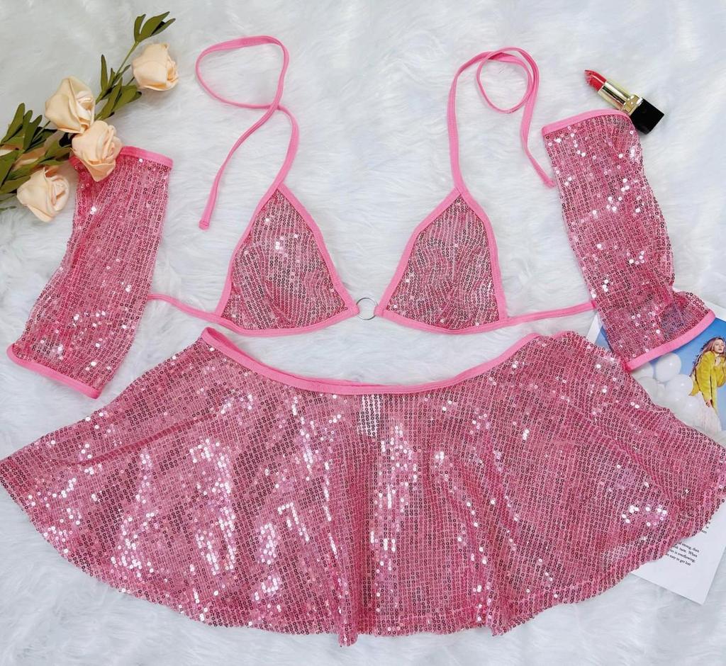 Jiani European & American Sequined Nightclub Dance Outfit: Revealing Lingerie Set for Women
