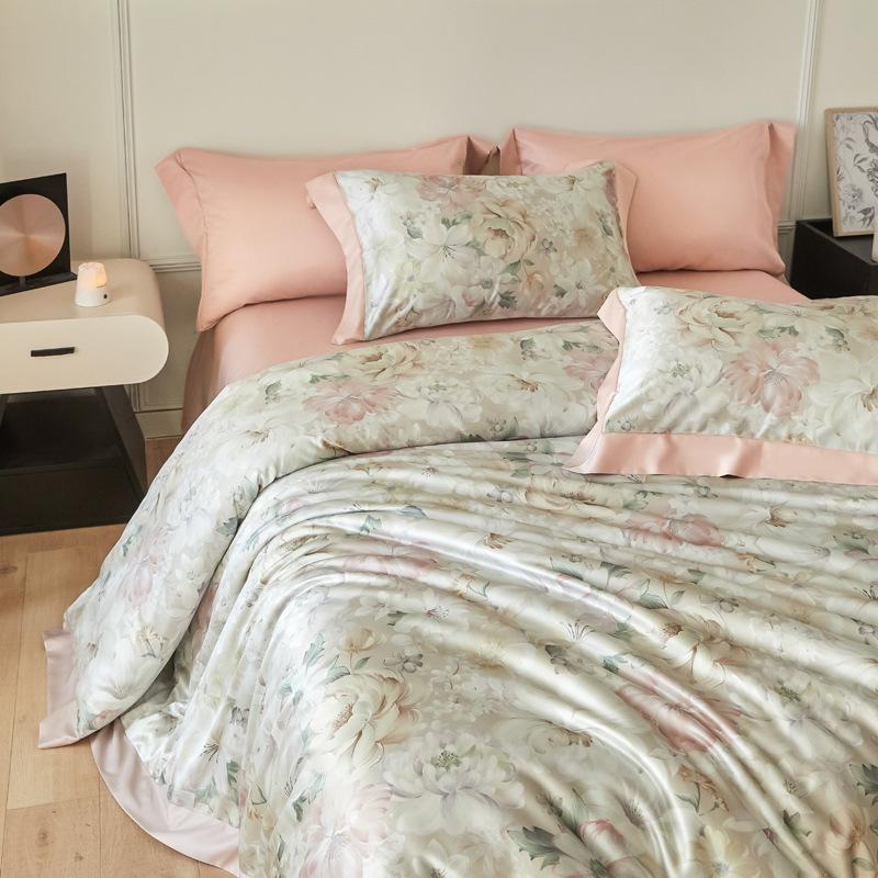 Eisseide Bettwäsche Set Vierteiliges Set, Hautfreundliche Wasserwasch-Bettlaken Bettbezüge Kissenbezüge