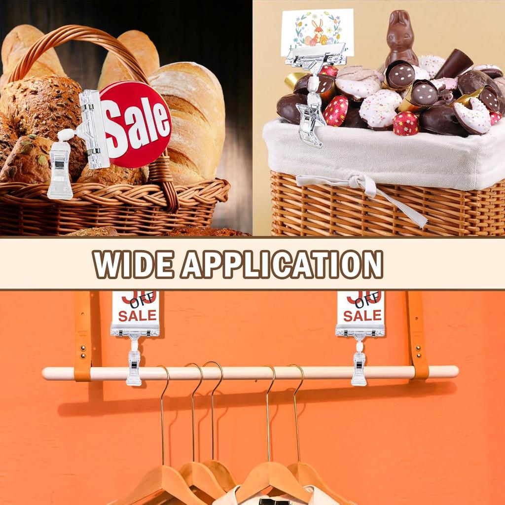 10/5PC Sign Clips for Retail Display Double Sided Sign Holder Clips Clear Acrylic Price Sign Clamps Merchandising Rotatable Clip