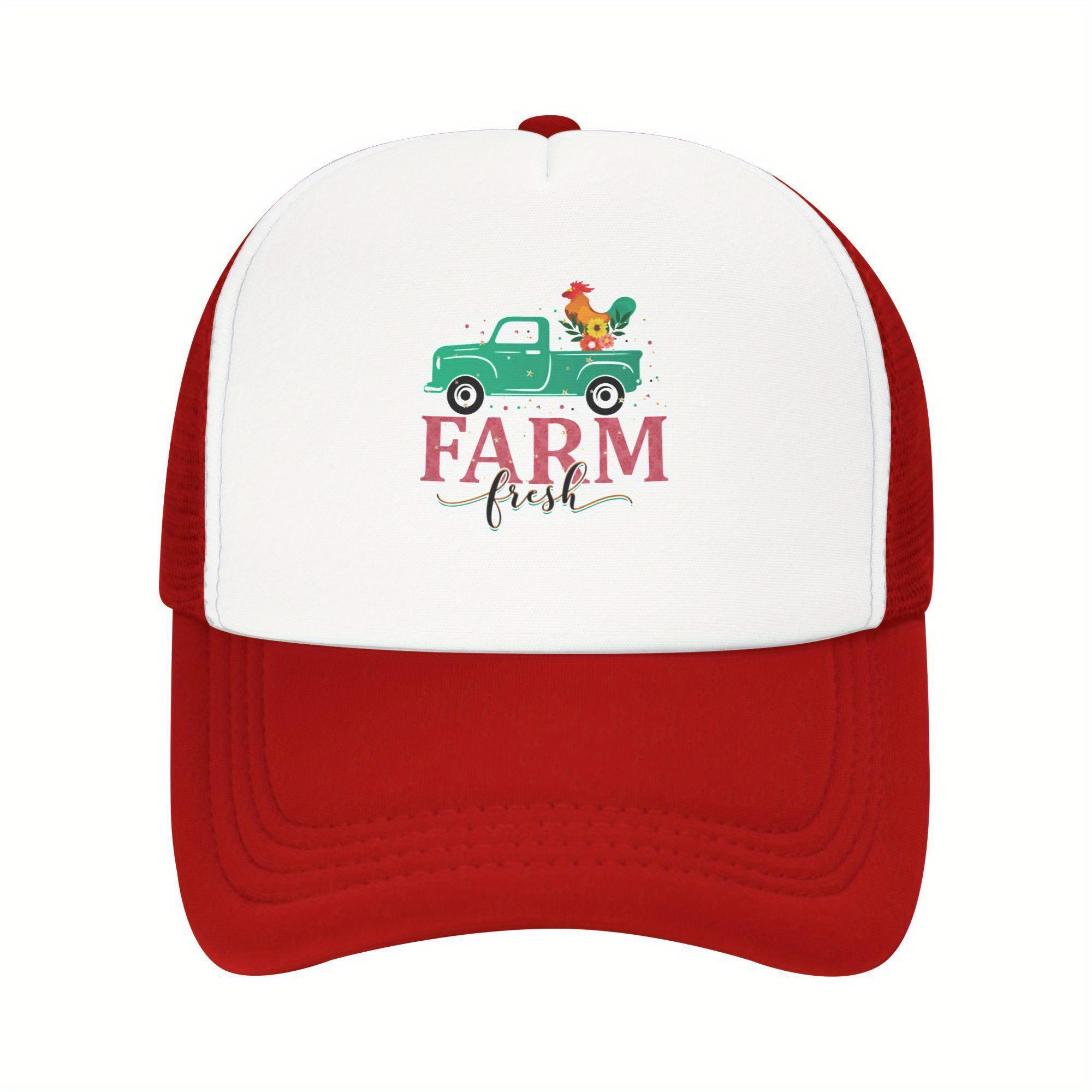 Farm Fresh Truck Rooster Graphic Trucker Hat Polyester Mesh Breathable Casual Unisex Cap One Size