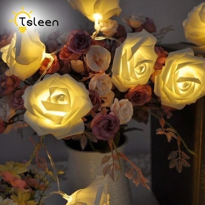 10 Rose Weihnachtsdeko Lichterkette Simulation Rose LED Licht Laternenpfahl Beleuchtung Lichterkette Zuhause Blume Party