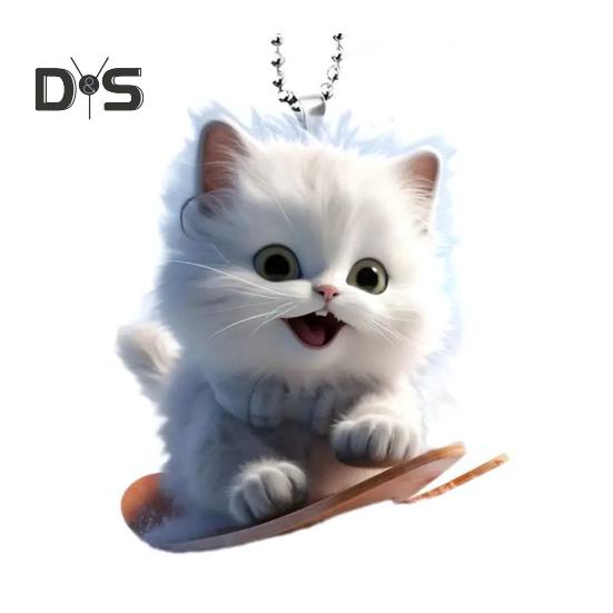 

Подвеска в виде кошки на автомобиль, 2D, плоская акриловая подвеска на зеркало заднего вида автомобиля, подвесное украшение в виде кошки, причудливое украшение на рождественскую елку, подарок для семьи и друзей белый