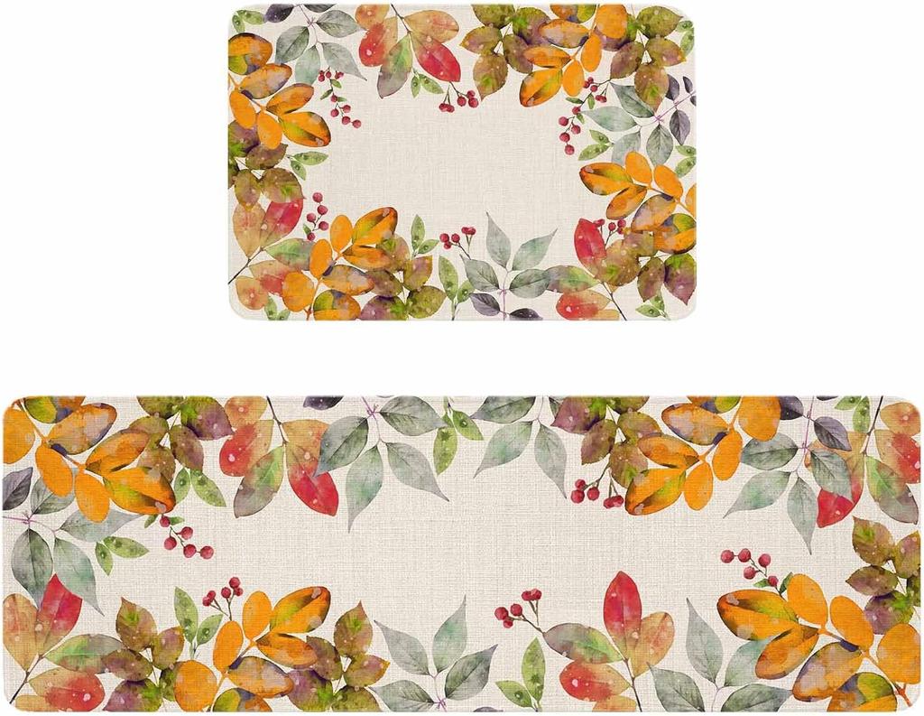 Fall Thanksgiving Orange Leaves Kitchen Mat Entrance Doormat Decor Corridor Balcony Rugs Bathroom Non-Slip Floor Mat Decor