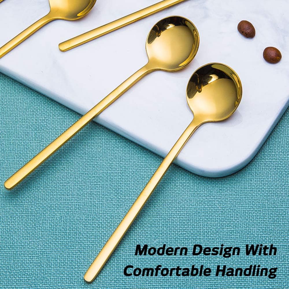 Pack of 8, Gold Plated Stainless Steel Espresso Spoons, findTop Mini Teaspoons Set for Coffee Sugar Dessert Cake Ice Cream Soup Antipasto Cappuccino,