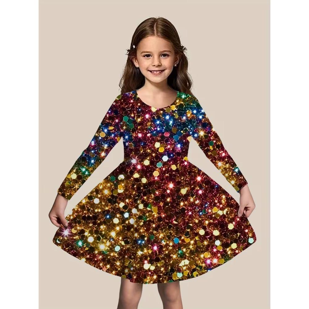 Girls' 3D Moon and Star Dress Long Sleeve Summer Spring Vacation Daily Holiday Princess Beautiful Sweet Kids 4-12 Years Casual Dress A Line Dress