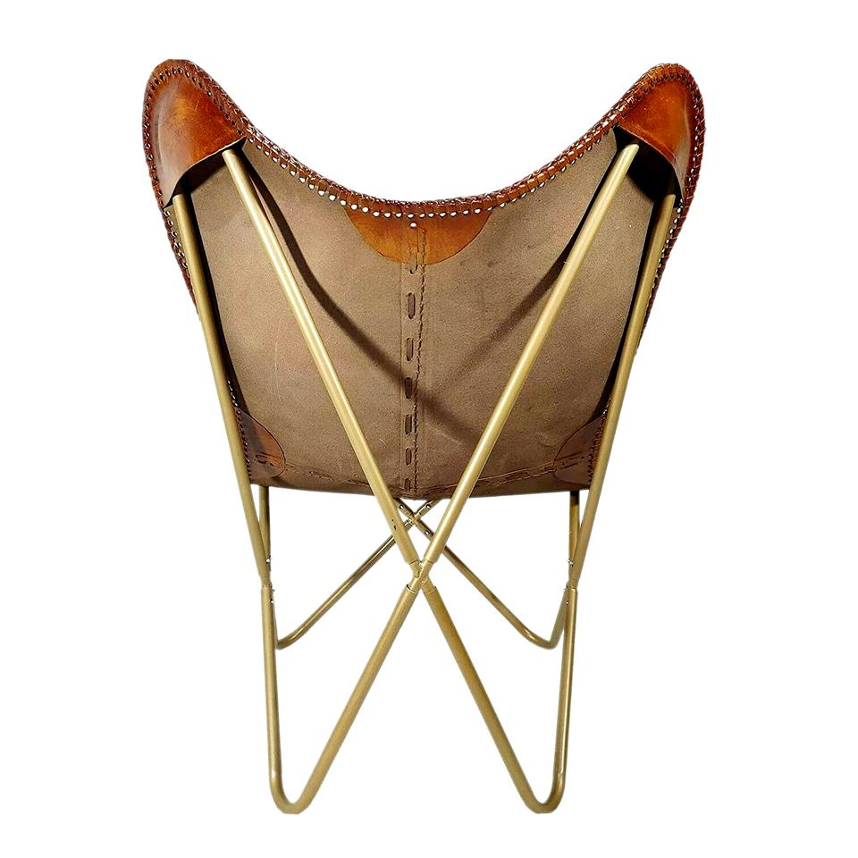 Indian handicrafted tan Leather Vintage Butterfly Chair Folding chair\seat