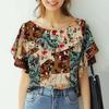 ZANZEA Women Casual Ethnic Print Loose Short Sleeve Blouse