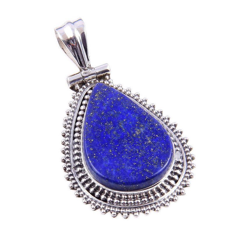 Natural Lapis Lazuli Gemstone 925 Solid Sterling Silver Gift Pendant 1.75" Q9Y75