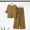 ZANZEA Women Half Sleeve Blouse and Pants Summer Two Piece Suit Sets