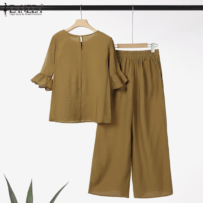 ZANZEA Women Half Sleeve Blouse and Pants Summer Two Piece Suit Sets