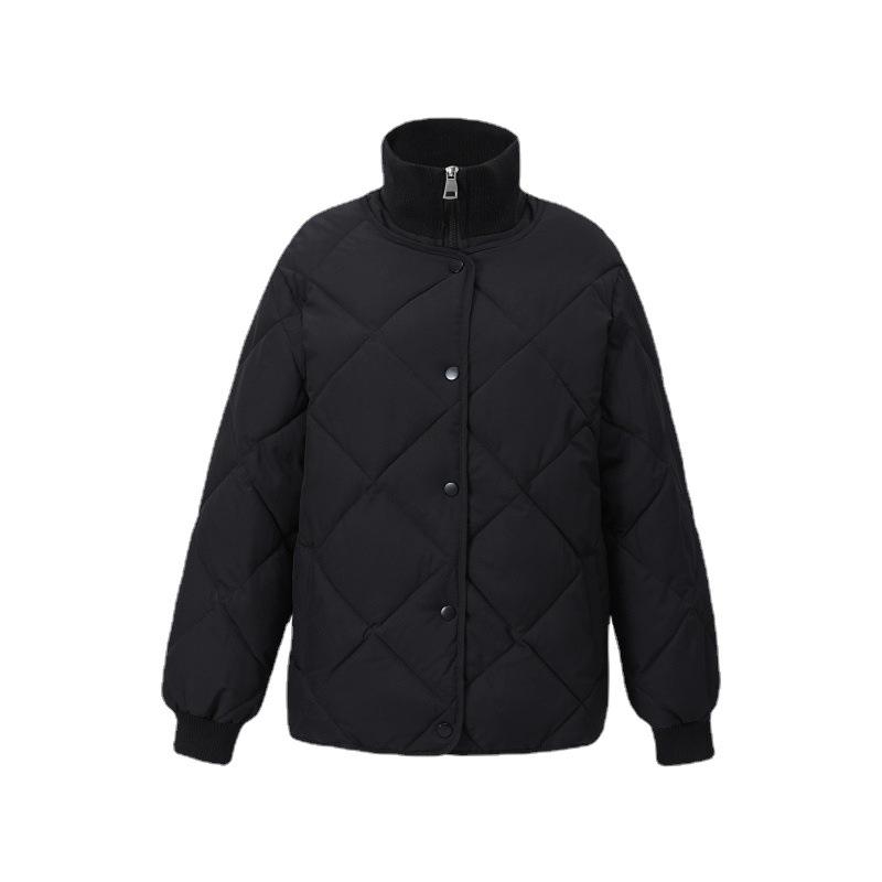 The new rhombus grid down cotton-padded clothes for women's loose students, niche design jackets, fake two-piece cotton-padded clothes.