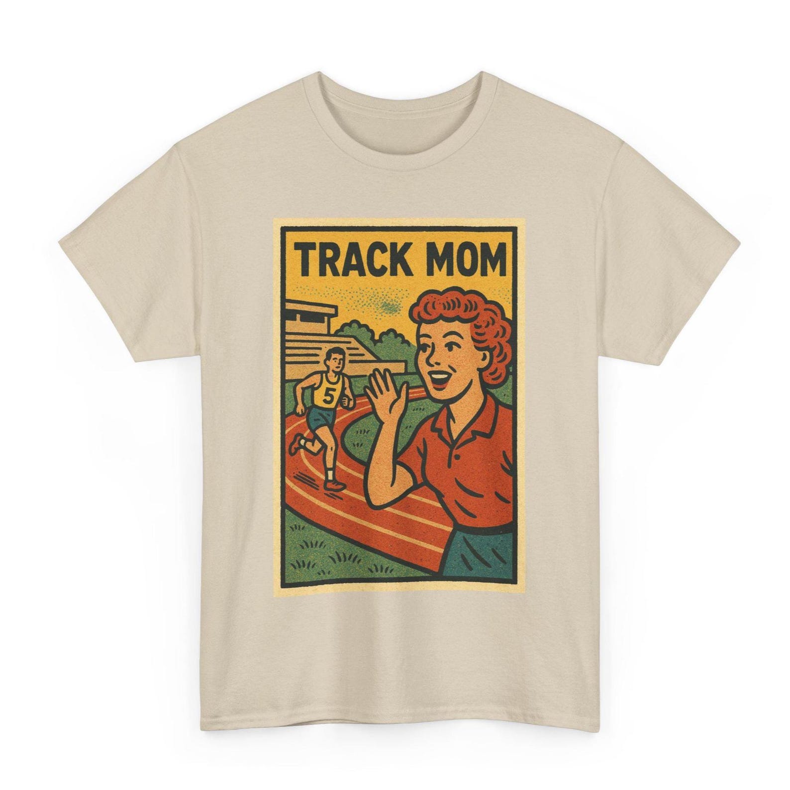 Track Mom T-Shirt: Retro Comic Style Tee for Proud Sport Moms Race Day Cheerleaders 3XL
