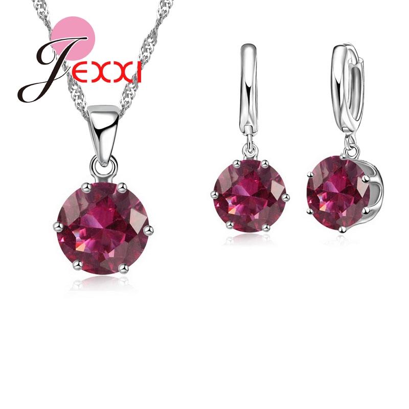 New Fashion 925 Silver Color Shiny Crystals Rhinestones Stones Woman Earring Necklace Jewelry Set 16 Colors