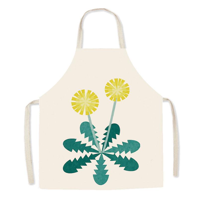 Cartoon Illustration Linen Sleeveless Apron Home Kitchen Cooking Bib Nail Shop Florist Work Clothes 55X68cm