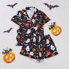 Halloween Women Pajamas Set Ghost Pumpkin Print Short Sleeve Button Down Shirts And Shorts Sleepwear Set 2 Piece Loungewear Pjs Short Set