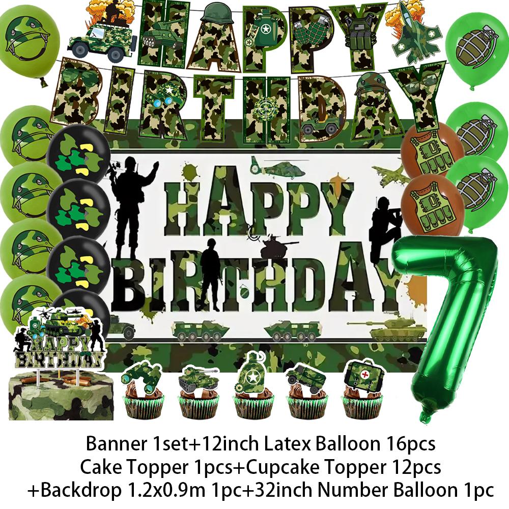 Militär Armee Thema Jungen Geburtstagsparty Dekorationen Camouflage Soldat Flugzeug Panzer Hintergrund Cartoon Luftballon Banner Kinderspielzeug Geschenk