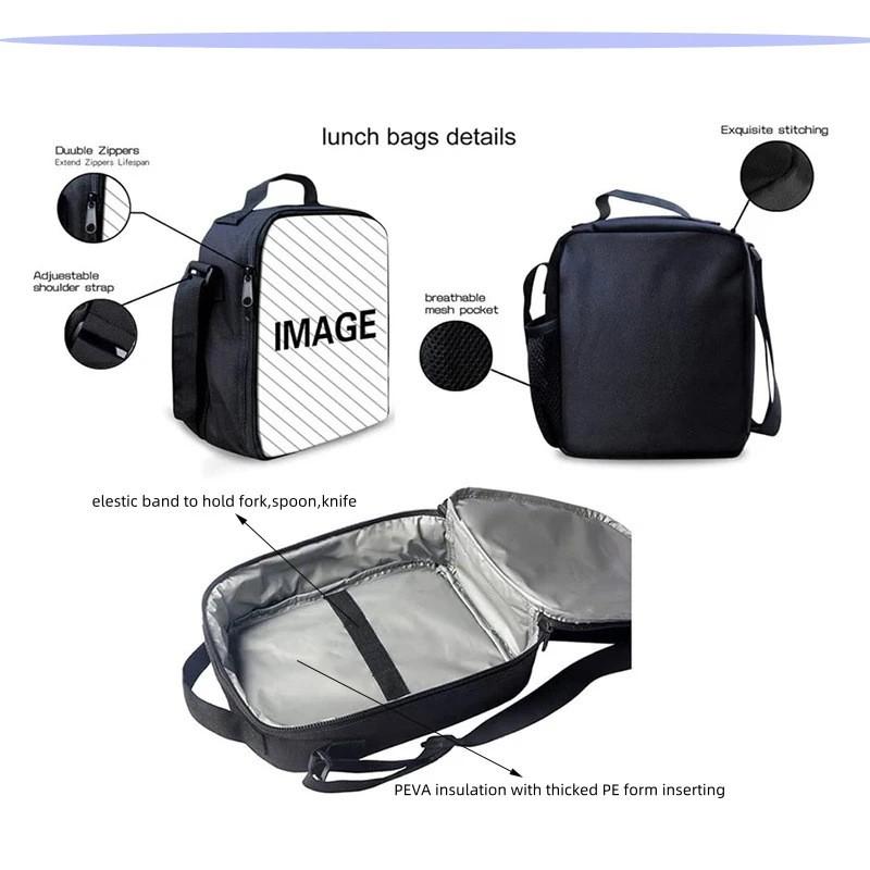 Kids Insulated Lunch Bag With Ice Pack Elementary School Students Cartoon Print Single Shoulder Picnic Tote
