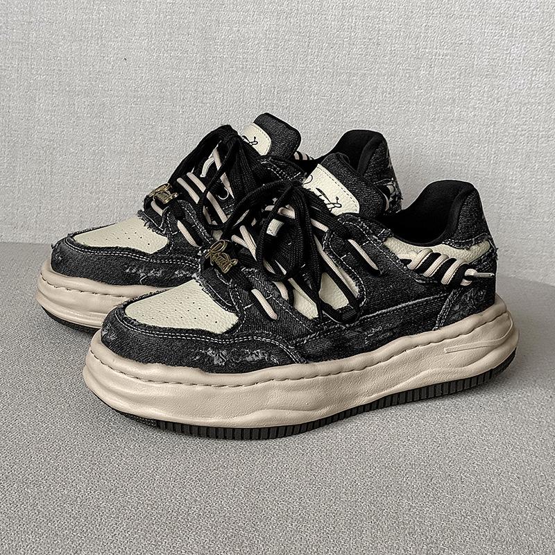 

7Cm invisible inner height-increasing shoes men s four-season versatile washed denim low-top couple s retro red casual board shoes 44 чорний