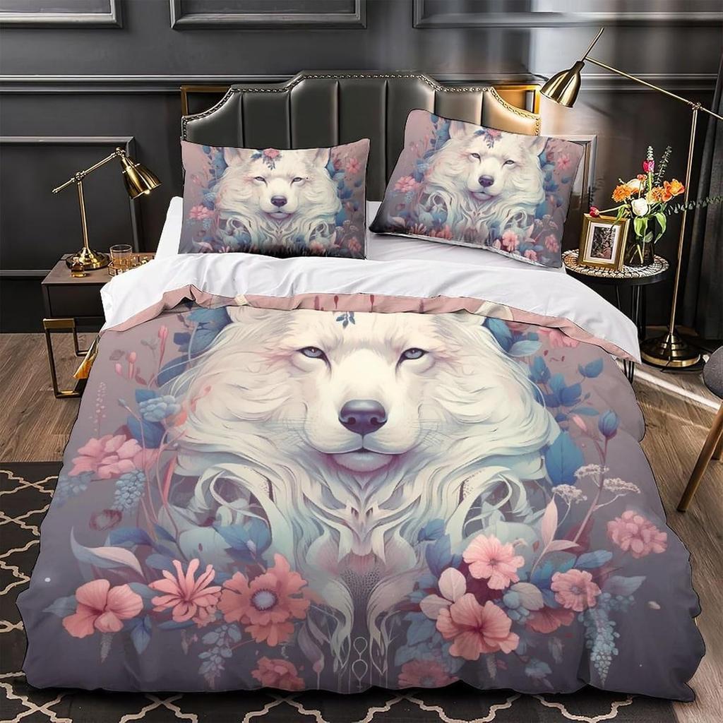 3D Printed Wolf Element Fashionable Down Duvet Cover, Ultra-fine Fiber Bedding Set, Children's and Adult Zipper Down Duvet Cover