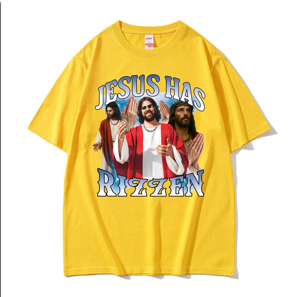 Jesus Has Rizzen Meme Funny Graphic T-Shirt for Men Women Hot Sale Summer Fashion 90s Vintage T Shirts High Quality Loose Tshirt