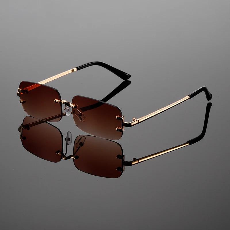 New Rimless Rectangle Sunglasses Men Fashion Vintage Gradient Multi-color Sun Glasses Women New Trendy Brand Design Shades