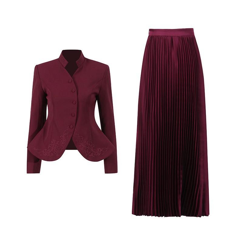 

French Elegant Suit Women s Three-dimensional Embroidery Design Coat High-waist Pleated Skirt Two-piece Set S