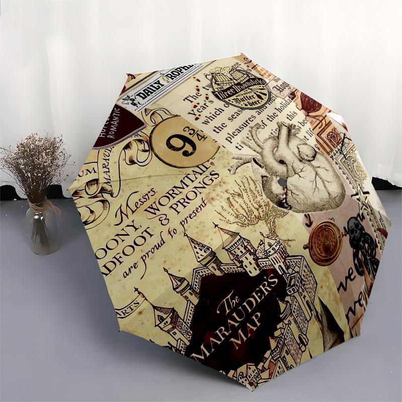 1pc Harry Potter Marauder's Map Umbrella with Plastic Handle,Cartoon Pattern,Suitable for All Seasons Multi-functional Umbrella551