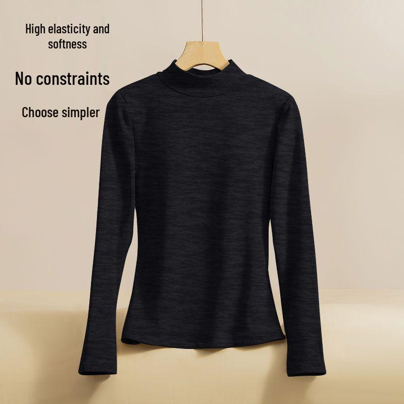 2025 Autumn Plus Size Slim Fit Long Sleeve Loose Base Layer Top for Women with Half High Neck