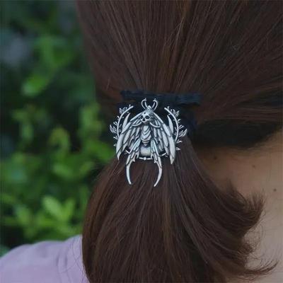 Fascia Elastica Gotica Teschio Falena - Decorazione Vintage per Coda di Cavallo da Donna e Accessorio per Feste