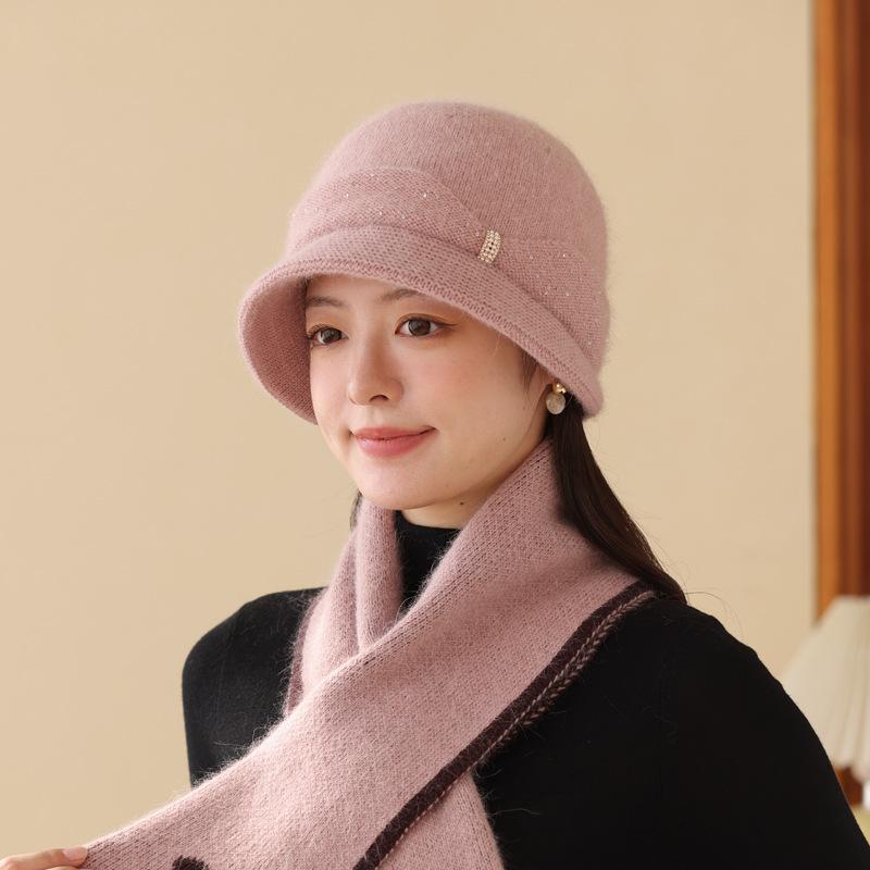 Rabbit Hair Knitted Hat Women Middle-Aged And Elderly Winter Warm Wool Basin Hat Big Head Circumference Shows Temperament Versatile Mother Hat
