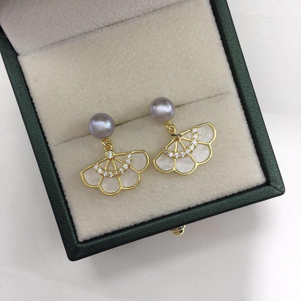 Zhuji Natural Freshwater Pearl Stud Earrings with Micro-set Zircon