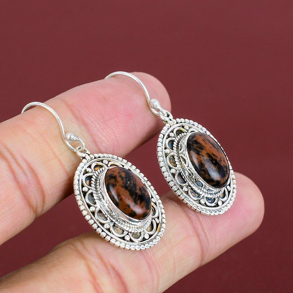 Mahogany Obsidian Earring Unique Vintage Earring Original Gemstone Handmade Earring 925 Sterling Silver Earring Dainty Jewelry Gifts For Her