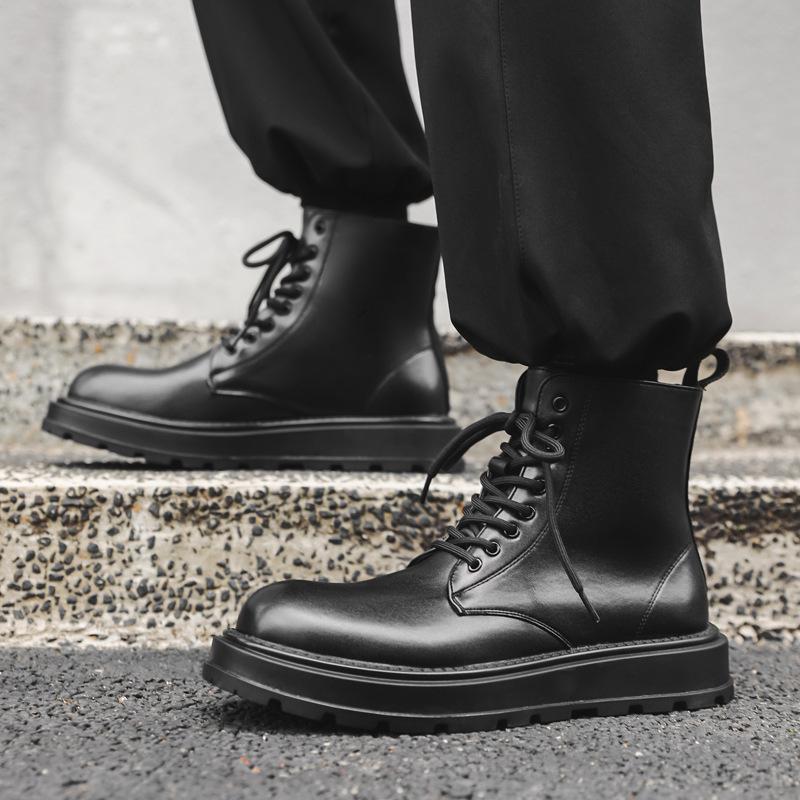 

Мужские модные ботинки осень-зима в английском стиле, на шнуровке, из натуральной кожи, ковбойские ботинки на платформе, крутые высокие мотоциклетные ботинки 38