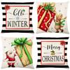 Linen Christmas Pillow Cover Striped Santa Print Home Sofa Cushion Cover Pillow Cover