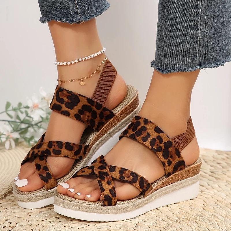 Fashion Leopard Platform Sandals for Women Open Toe Thick Bottom Summer Sandals Woman 2024 Outtdoor Non-Slip Espadrilles Shoes Sandalias