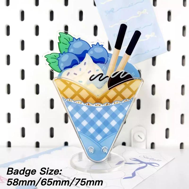 Kawaii Crepes Acrylic Pins Ornaments for 58mm 65mm 75mm Anime Badges Japan Style Blueberry Crepes Shaped Figurines Wholesales