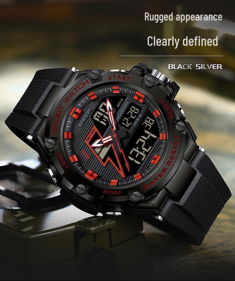 Sanda Men's Multifunctional Shockproof Waterproof Sport Watch with Alarm Clock and Black Technology.