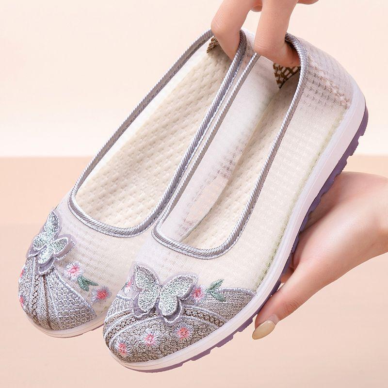 Summer New Shallow Mouth Cloth Shoes Women's Thin Anti Slip Breathable Mesh Shoes