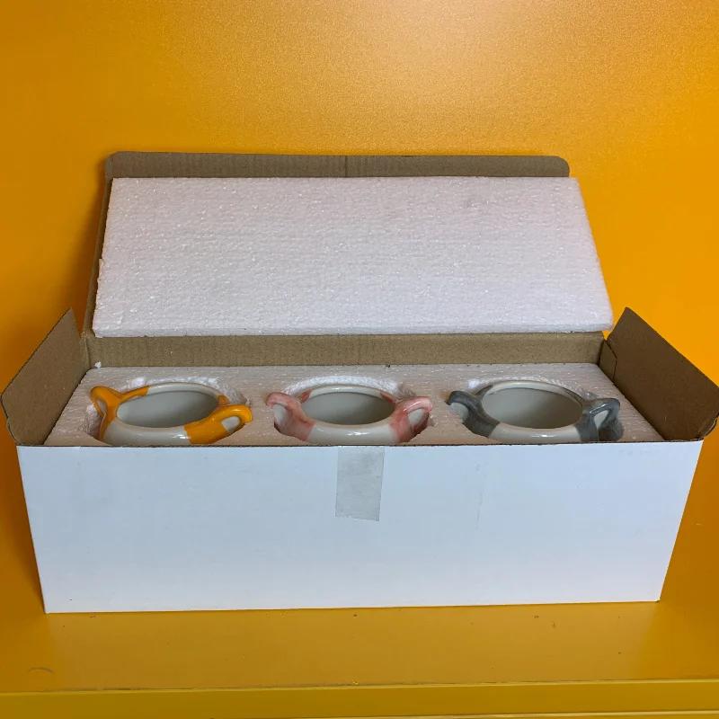 3-piece Set of Ceramic Cat Shaped Flower Pots, Animal Printed Succulent Flower Pots with Drainage Holes, Desktop Decoration