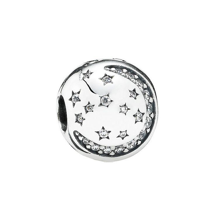 Pandora Twinkling Night 925 Silver No Silicone Fixed Clip Unisex Jewelry 791386CZ Box,Silver