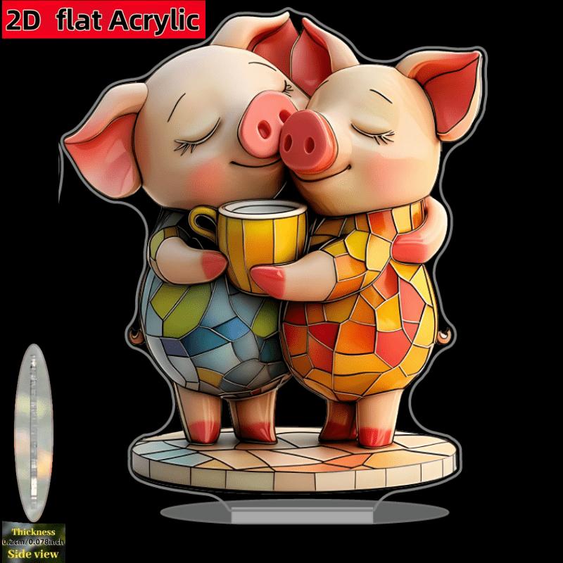 2D Flat Pig Acrylic Desktop Decoration, Hugging Couple Pig Design, Suitable for wall Decoration, porch, Room, Villa, accents Home, Hallway, or Workpla 15.5*14cm