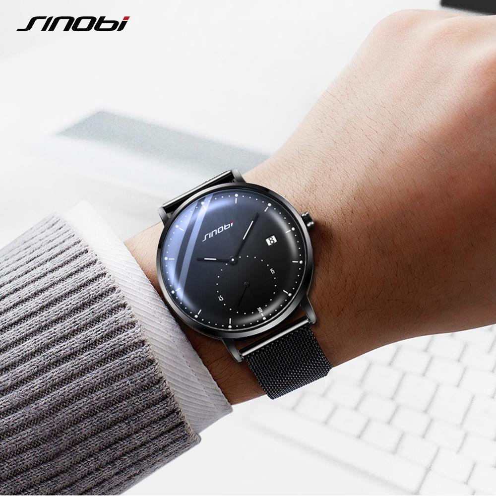 SINOBI Luxury Men's Quartz Watches 42mm Dial Waterproof Wristwatch Waterproof Luminous Pointer Clock Stainless Man Sports Watch